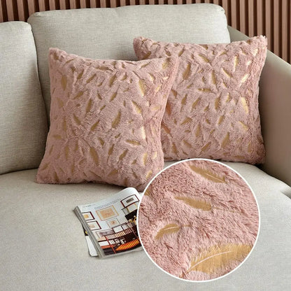 DecorBites™ Gold Feather Velvet Cushion Cover 45x45 Decorative Throw Pillows for Sofa Car