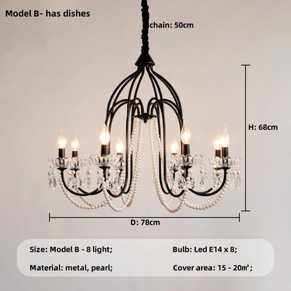 DecorBites™ Black E14 Candle Chandelier: French Living Room Pendant Lighting for Home Decor