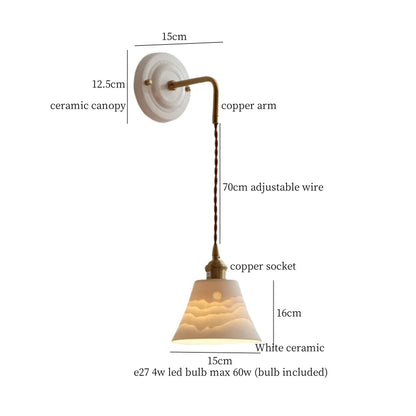 DecorBites™ Adjustable LED Wall Sconce Lamp Stripe Ceramic Copper Mirror Bedside