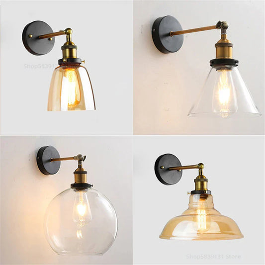 DecorBites™ Industrial Vintage Loft Style Wall Lamp Bedside Sconce Glass Iron Art E27