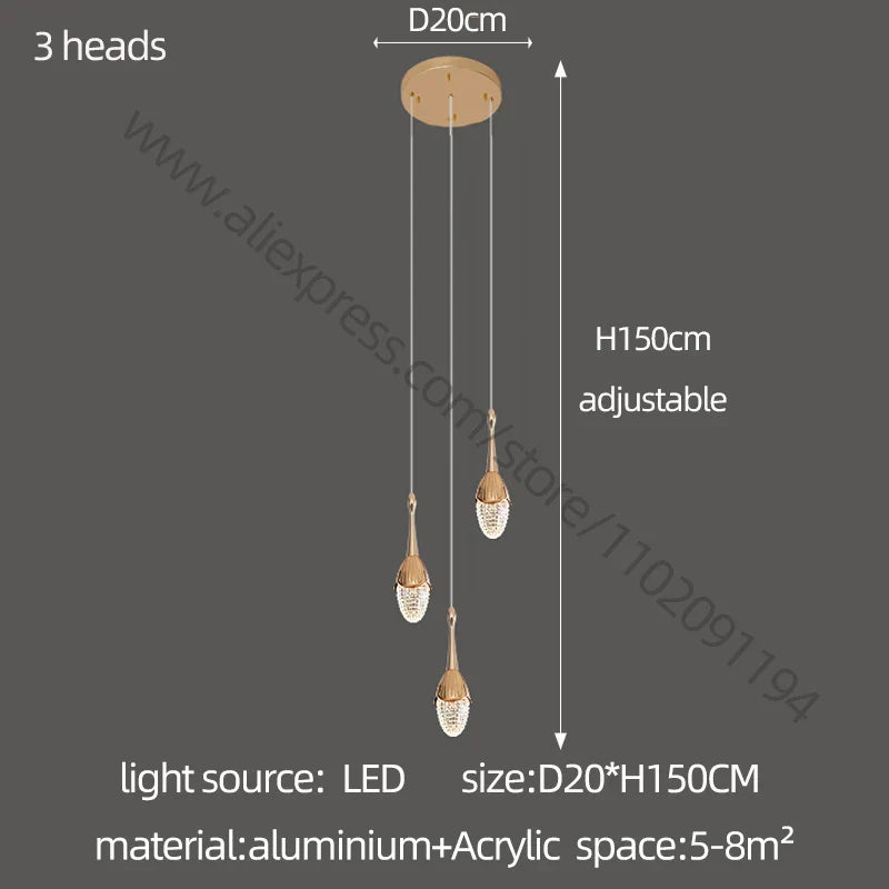 DecorBites™ Gold LED Staircase Chandelier: Elegant Luxury Large Pendant Lamp for Living Room