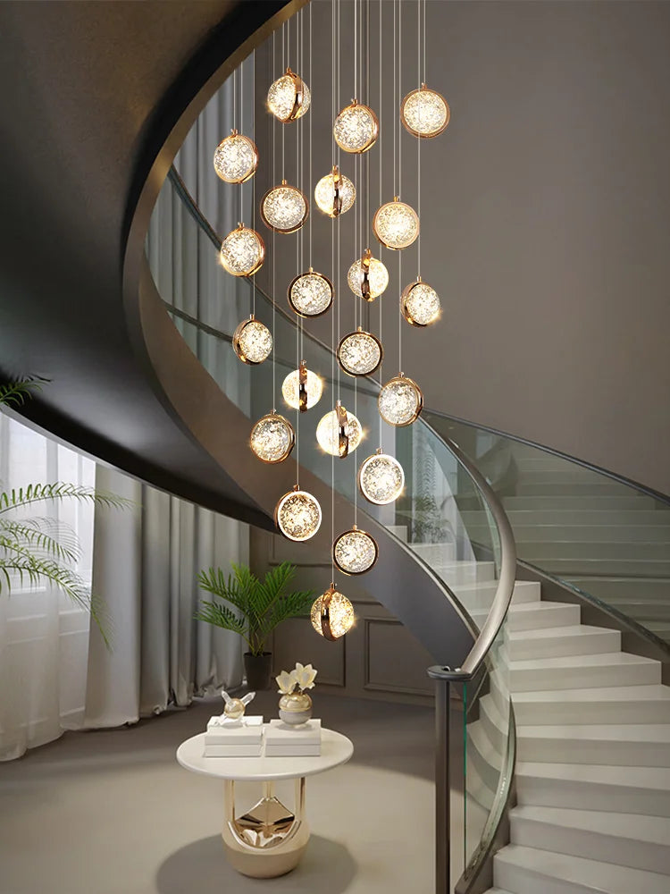 DecorBites™ Crystal Ball LED Rotating Stair Chandelier - Nordic Luxury Loft Bubble Design