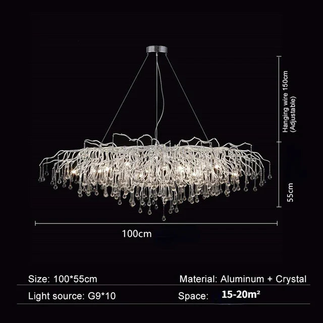 DecorBites™ Crystal Water Drop Branch Chandelier: Luxury LED Lighting for Hall, Living Room, or Bar