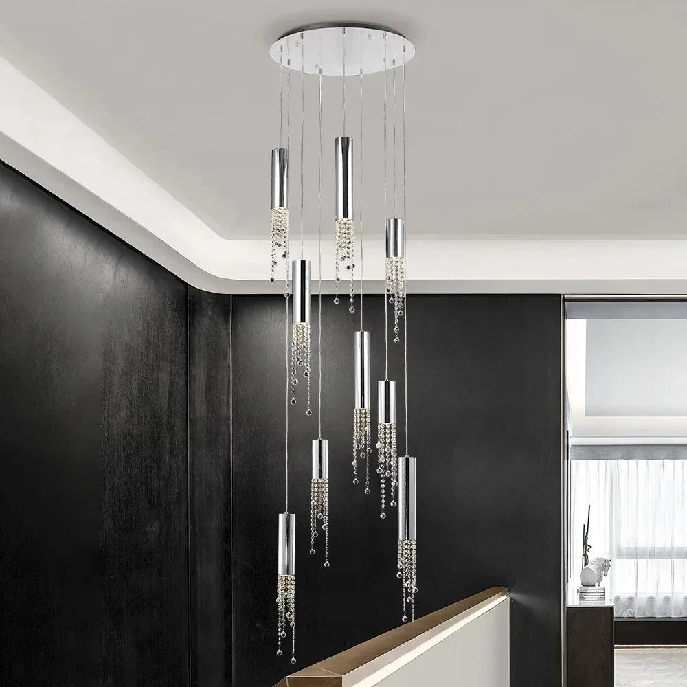 DecorBites™ Crystal LED Chandelier: Modern Luxury Staircase Hanging Fixture for Indoor Spaces