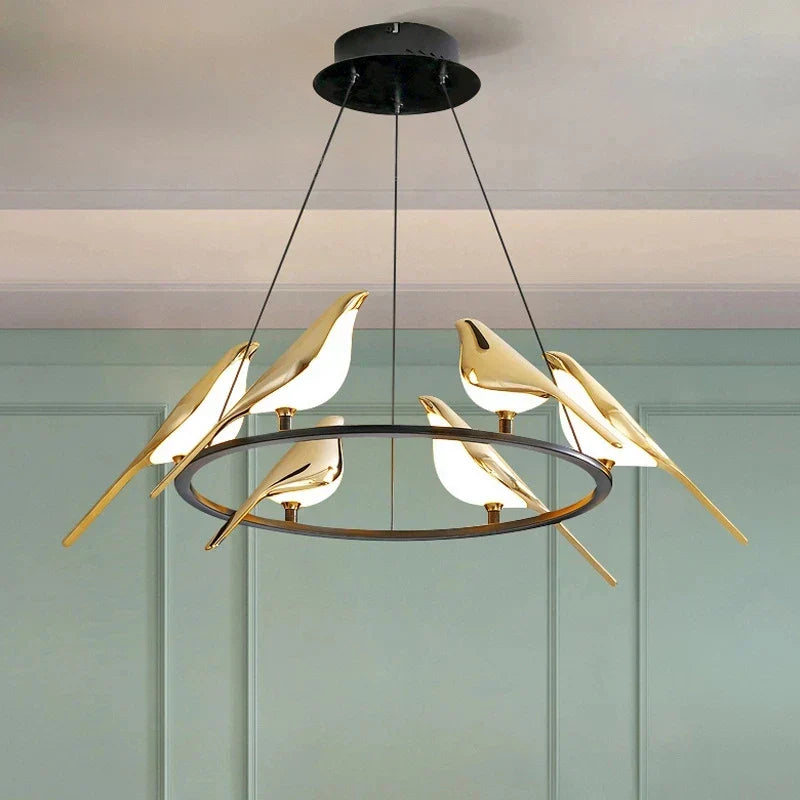 DecorBites™ Gold Magpie Bird Ceiling Chandelier: Modern Home Interior Lighting for Living Dining Kitchen
