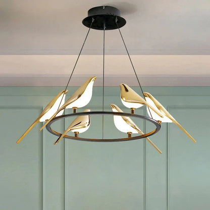 DecorBites™ Gold Magpie Bird Ceiling Chandelier: Modern Home Interior Lighting for Living Dining Kitchen