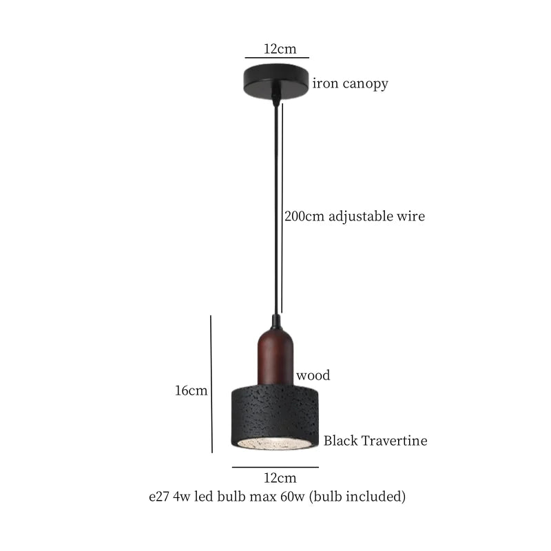 DecorBites™ Black Travertine Pendant Light: Nordic Modern LED Hanging Lamp for Living Room & Bedroom