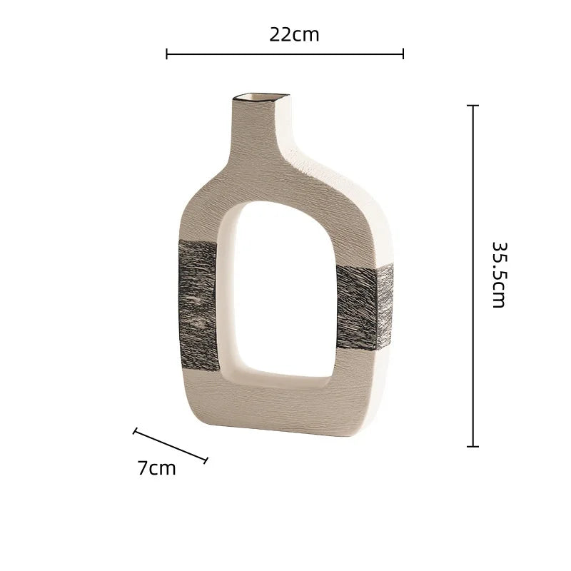 DecorBites™ Geometric Stripes Ceramic Flower Vase for Home Decoration and Flower Arrangements