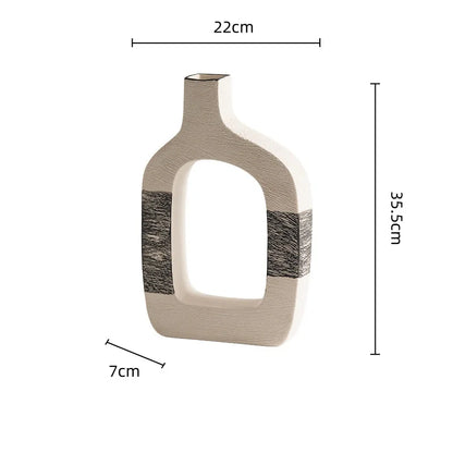 DecorBites™ Geometric Stripes Ceramic Flower Vase for Home Decoration and Flower Arrangements
