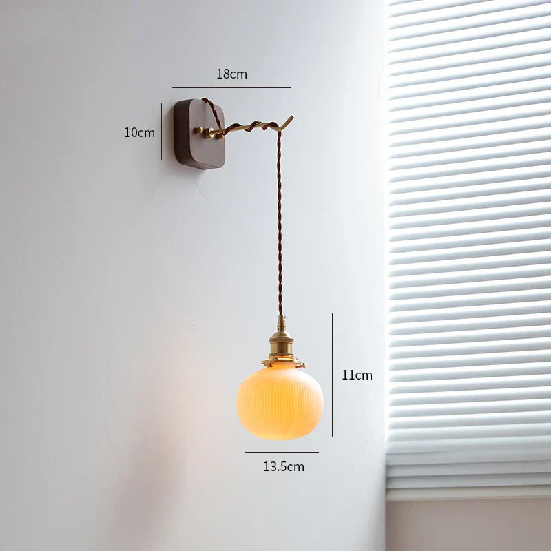 DecorBites™ LED Wall Sconce Modern Japan Style Ceramic Lampshade Wooden Base Light