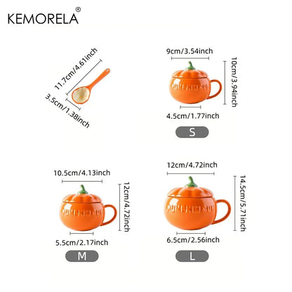 DecorBites™ Halloween Pumpkin Shaped Ceramic Cup with Spoon | Kawaii Soup Mug
