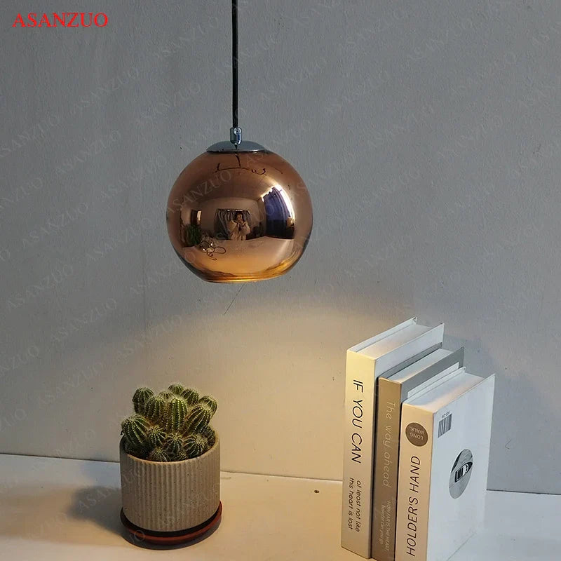 DecorBites™ Glass Pendant Lights 15cm/20cm Round Ball Hanging Lamp in Golden/Copper/Silver Plating