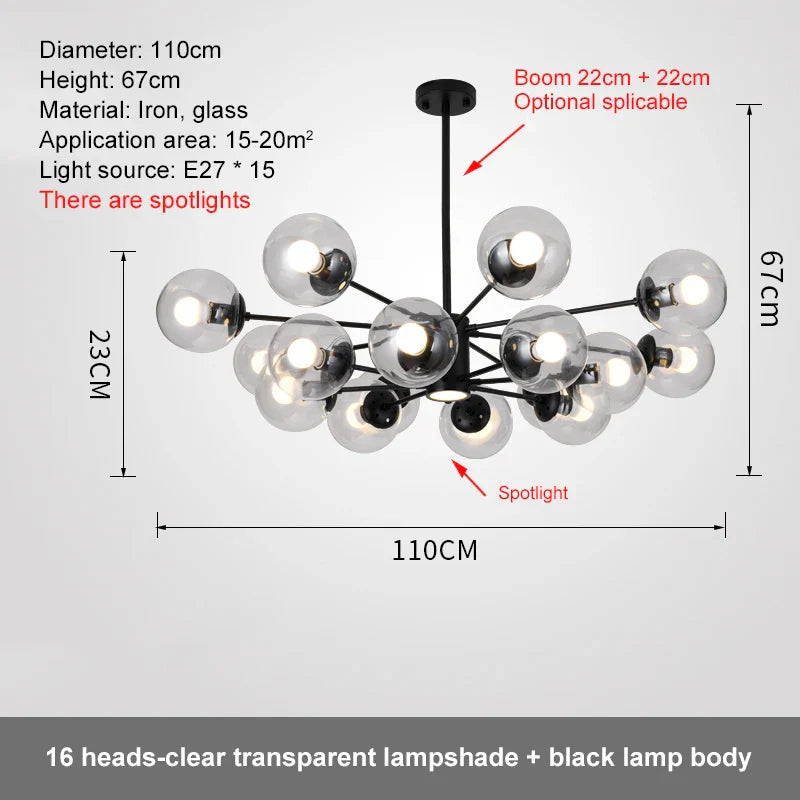 DecorBites™ Glass Ball LED Chandelier for Bedroom Dining Room - Elegant Ceiling Pendant Lamp