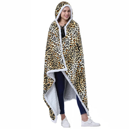DecorBites™ Leopard Print Warm Wearable Lap Blanket - Soft Flannel Shawl Blanket