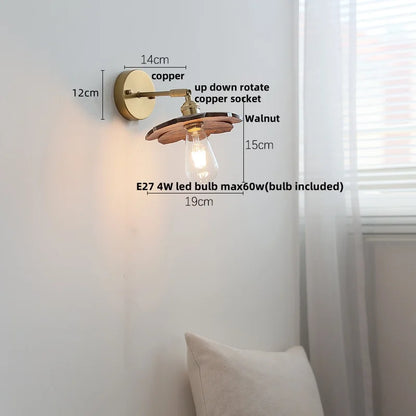 DecorBites™ LED Walnut Wood Wall Lamp Pull Chain Switch Modern Indoor Light