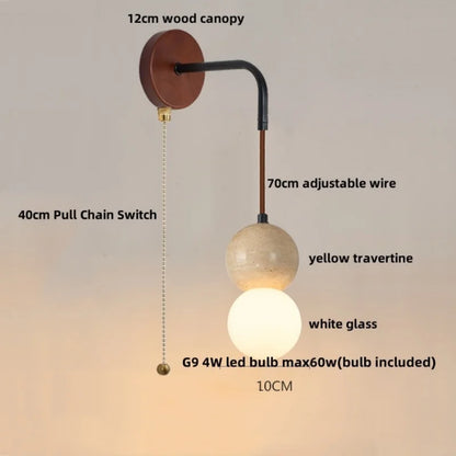 DecorBites™ LED White Glass Wall Light Fixture Modern Pull Chain Switch Bedside Sconce