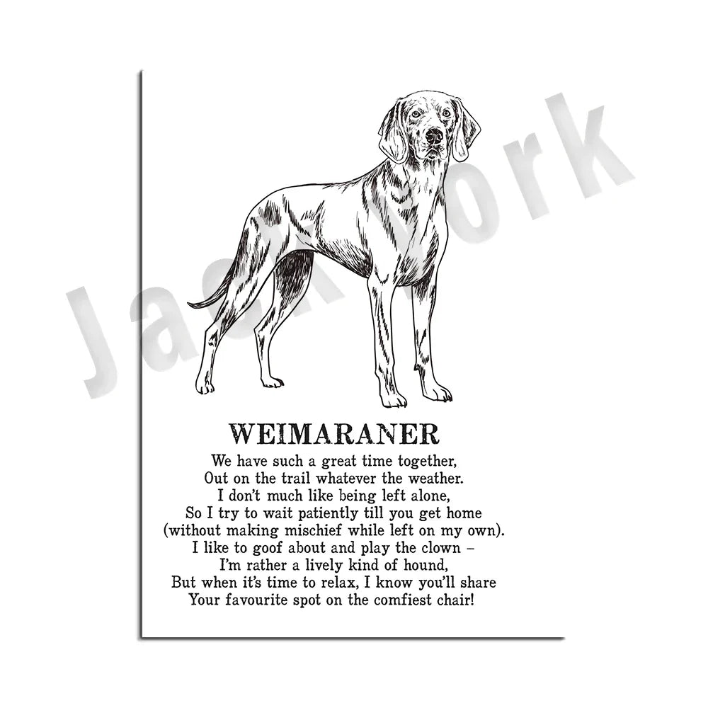 DecorBites™ Dog Breed Poetry Poster Collection: Vizsla, Pomeranian, Manchester Terrier, and More