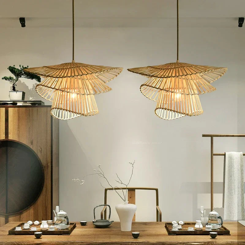 DecorBites™ Bamboo Rattan Pendant Light Weaving Chandelier Wicker Lamp