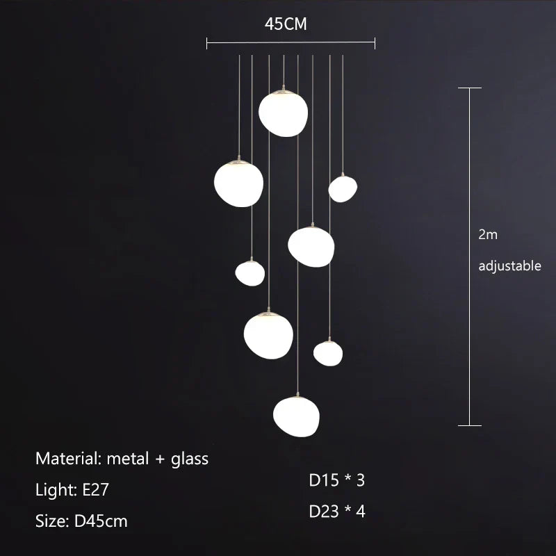 DecorBites™ Cobblestone Glass LED Pendant Lights Chandelier for Villa Hotel Loft Stairway