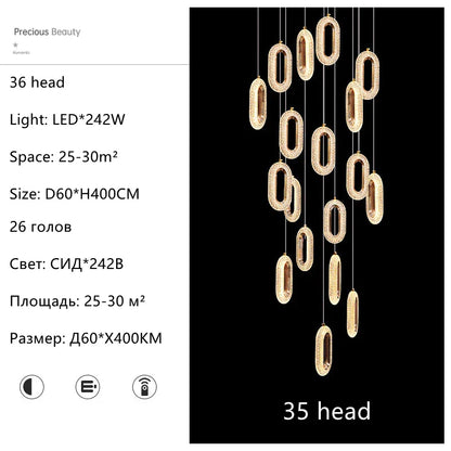 DecorBites™ Gold Acrylic Chandelier LED Pendant Light Modern Staircase Bedroom Living Room Decor