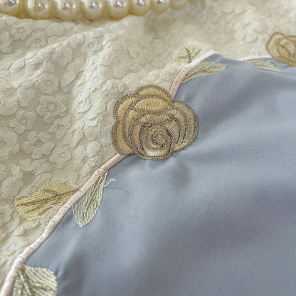 DecorBites™ Lace Embroidery Princess Bedding Set - Duvet Cover, Sheet, Pillowcases - Blue Pink Purple