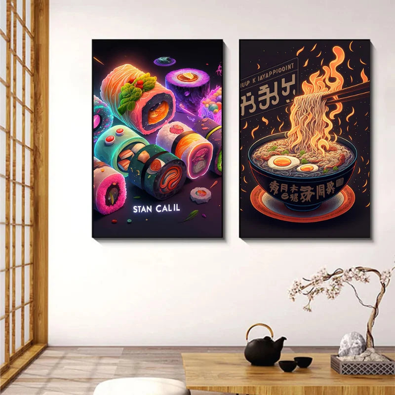 Neon Food Canvas Art