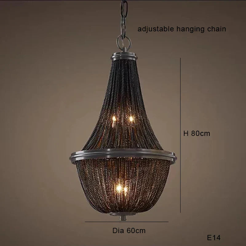 DecorBites™ Black Aluminum Chain Tassel Pendant Lights - Dimmable Classic Chandelier