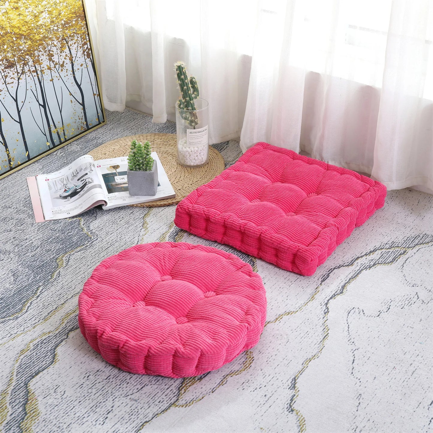 DecorBites™ Japanese Tatami Mat Seat Cushion Floor Pillow for Meditation Poufs