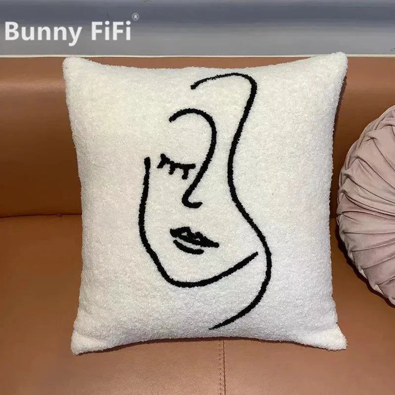 Beige Abstract Lambswool Cushion
