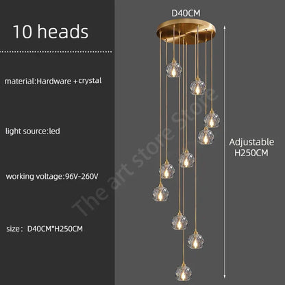 DecorBites™ Crystal Stainless Steel Staircase LED Chandelier for Modern Luxury Interiors