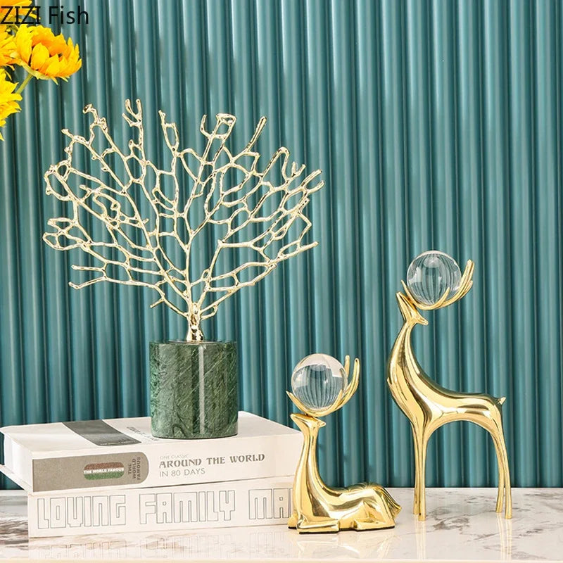 Gold Crystal Antler Sculpture