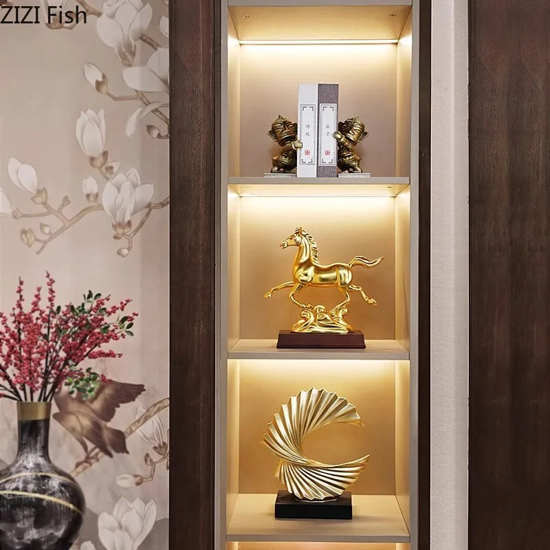 DecorBites™ Golden Horse Mascot Resin Statue Artwork for Aesthetic Room Decor