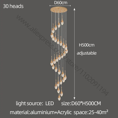 DecorBites™ Gold LED Staircase Chandelier | Luxury Large Living Room Pendant Lamp