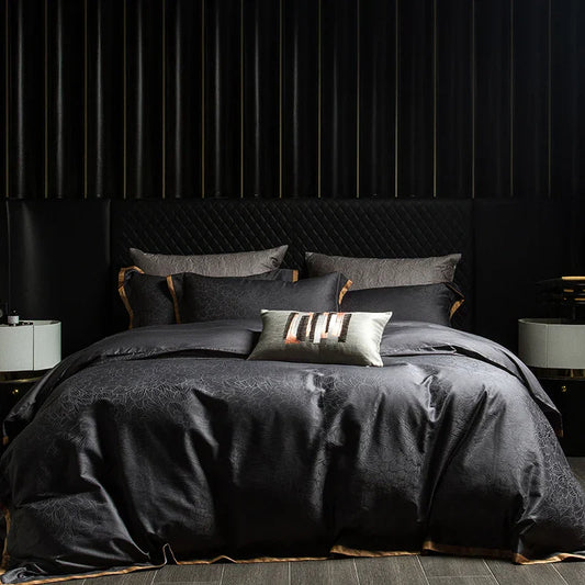 DecorBites™ Luxe Dark Grey Vintage 1000TC Egyptian Cotton Bedding Set, Jacquard, Queen/King