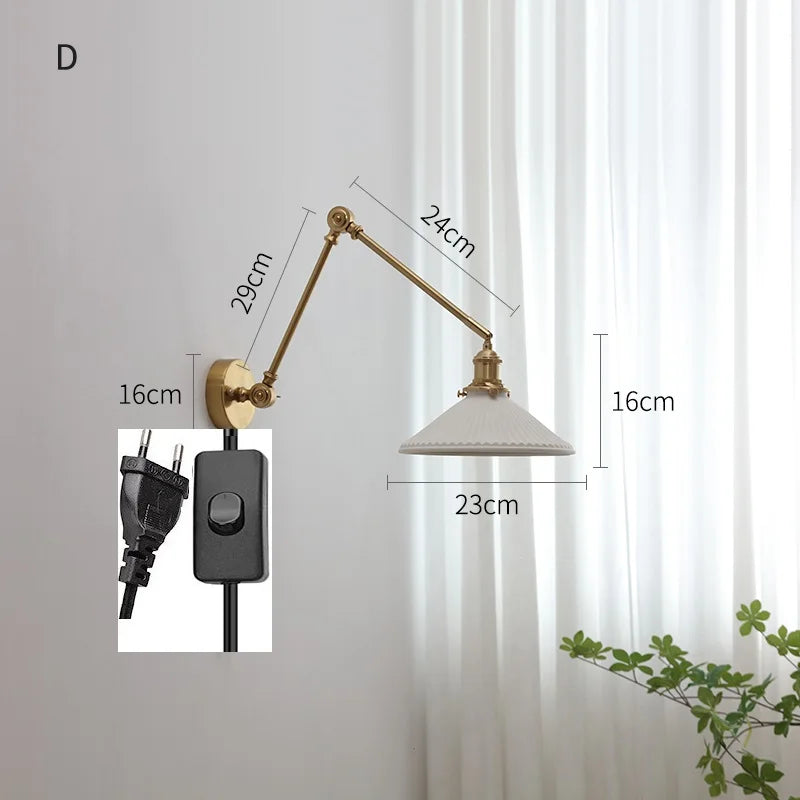 DecorBites™ Copper Swing Arm Wall Lights Sconce Up Down LED Modern Ceramic Lampshade