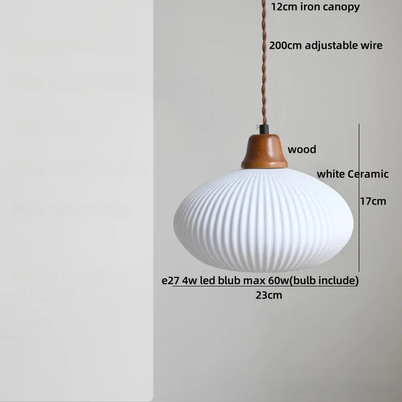 DecorBites™ Brown Wood LED Pendant Lamp Ceramic Nordic Hanging Light Fixtures