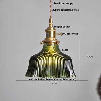 DecorBites™ Green Glass LED Pendant Light | Nordic Modern Copper Knob Switch Hanging Fixture