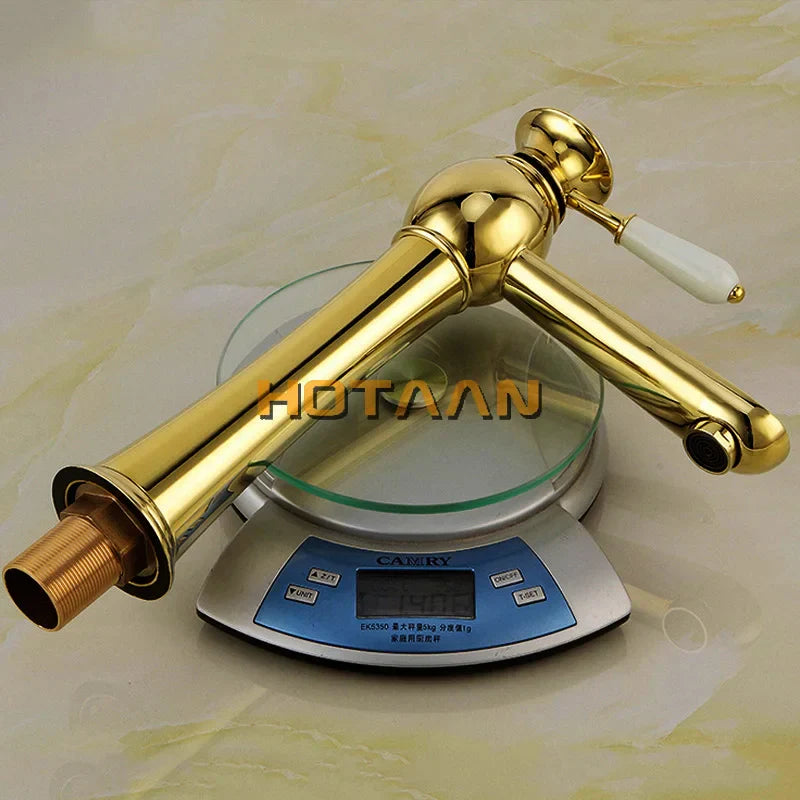 Gold Ceramic Basin Faucet Deck-Mounted Design