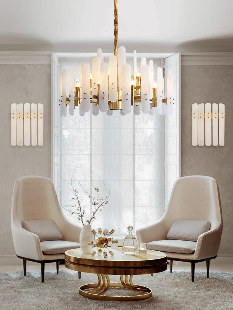 DecorBites™ Gold Chrome LED Alabaster Chandelier for Dinning Room