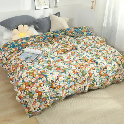 DecorBites™ Gauze Flowers Double-Sided Cotton Throw Blanket with Tassels