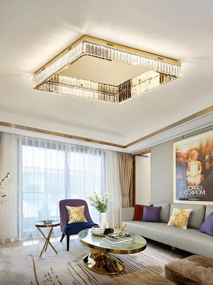 DecorBites™ Crystal LED Dimmable Ceiling Lights: Modern Square Steel Fixture for Living Room