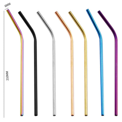 DecorBites™ 304 Stainless Steel Reusable Straws Set for Drinks - Eco-Friendly Metal Curved & Straight