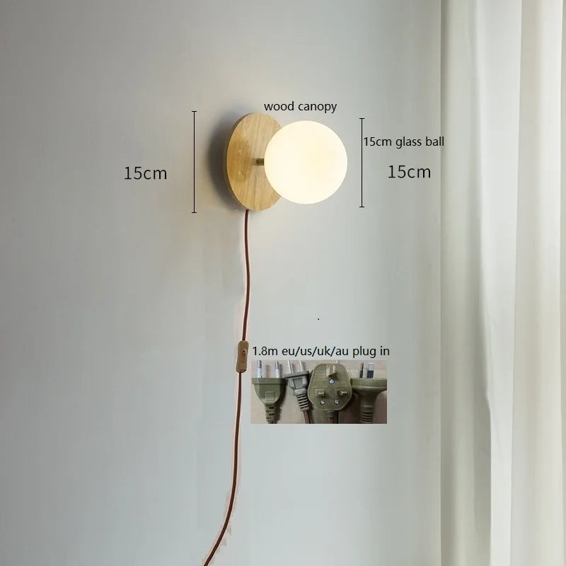 DecorBites™ Glass Ball LED Wall Lights with Pull Chain Switch for Bedroom Cafe Bathroom