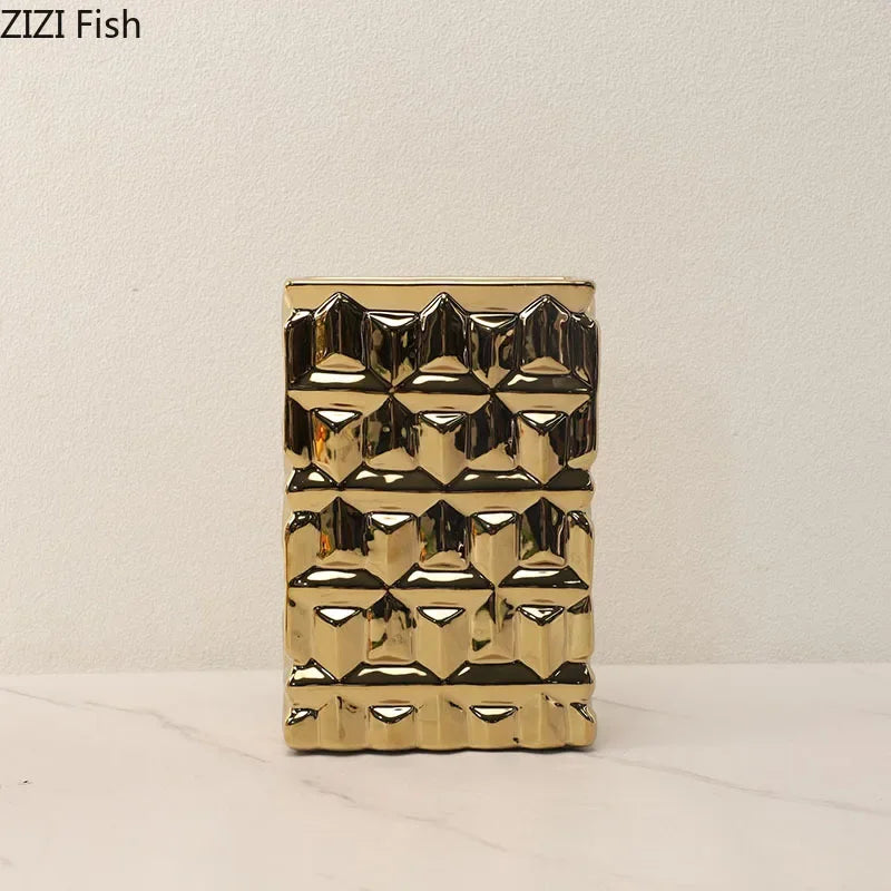 Gold Ceramic Square Vase