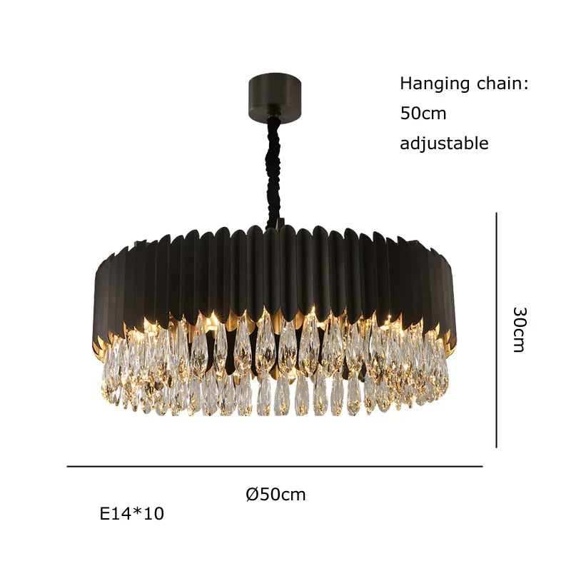 DecorBites™ Crystal 2024 Ceiling Chandeliers: Modern Dimmable LED Round Lamps Black