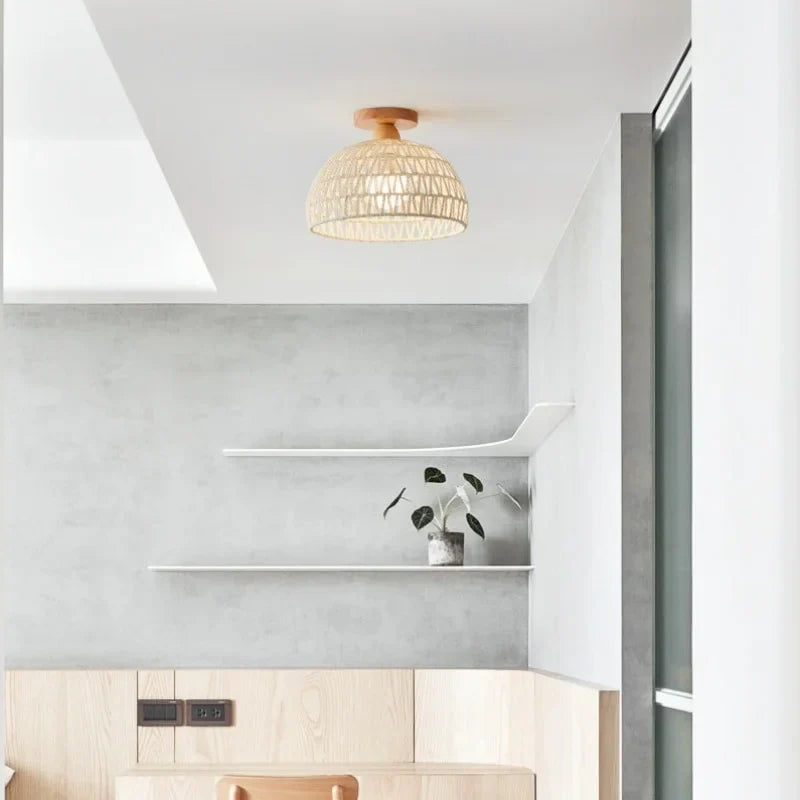 DecorBites™ LED Wicker Wood Ceiling Lights Modern Style Hallway Nordic Luminaria