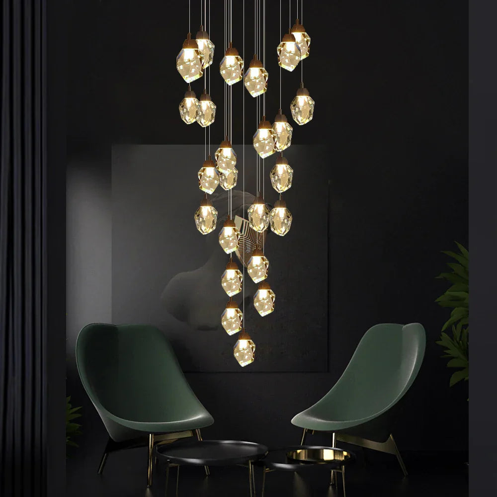 DecorBites™ Crystal LED Chandelier: Modern Staircase & Living Room Pendant Light Fixture