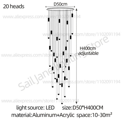 Modern Staircase Pendant Chandelier in Black or Gold