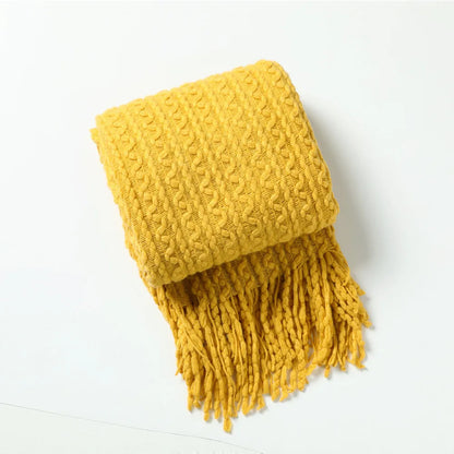 DecorBites™ Geometric Knit Sofa Blanket with Tassels