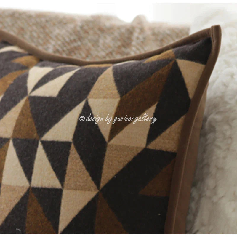 DecorBites™ Geometric Brown Leather Splicing Throw Pillow Cover 45x45cm Luxe Square Cushion Case